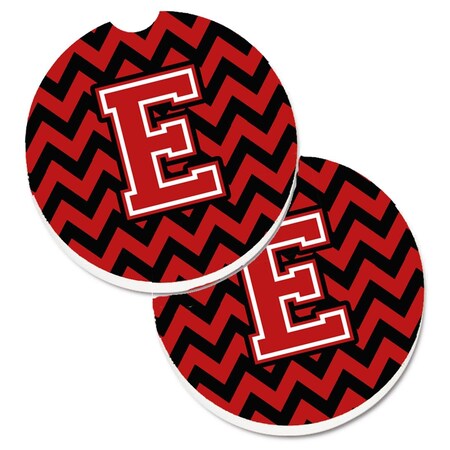 Carolines Treasures Letter E Chevron Black and Red Set of 2 Cup Holder Car Coaster CJ1047-ECARC